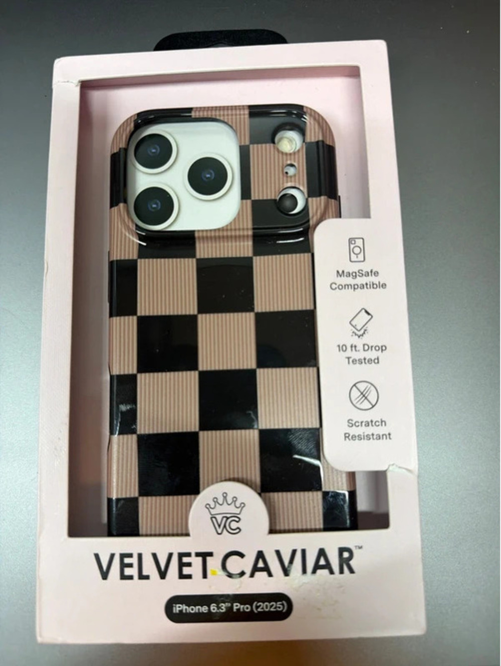 Velvet Caviar Black & Beige Checkered MagSafe iPhone Case – New